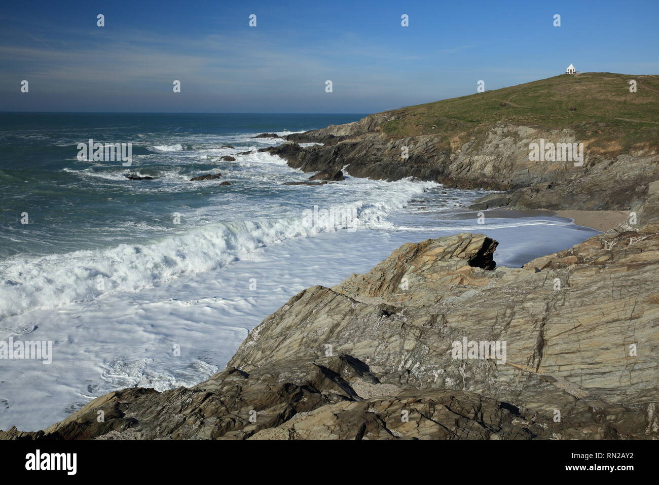 Kopf-/wenig Fistral Towan, Newquay, Cornwall, England, Großbritannien Stockfoto