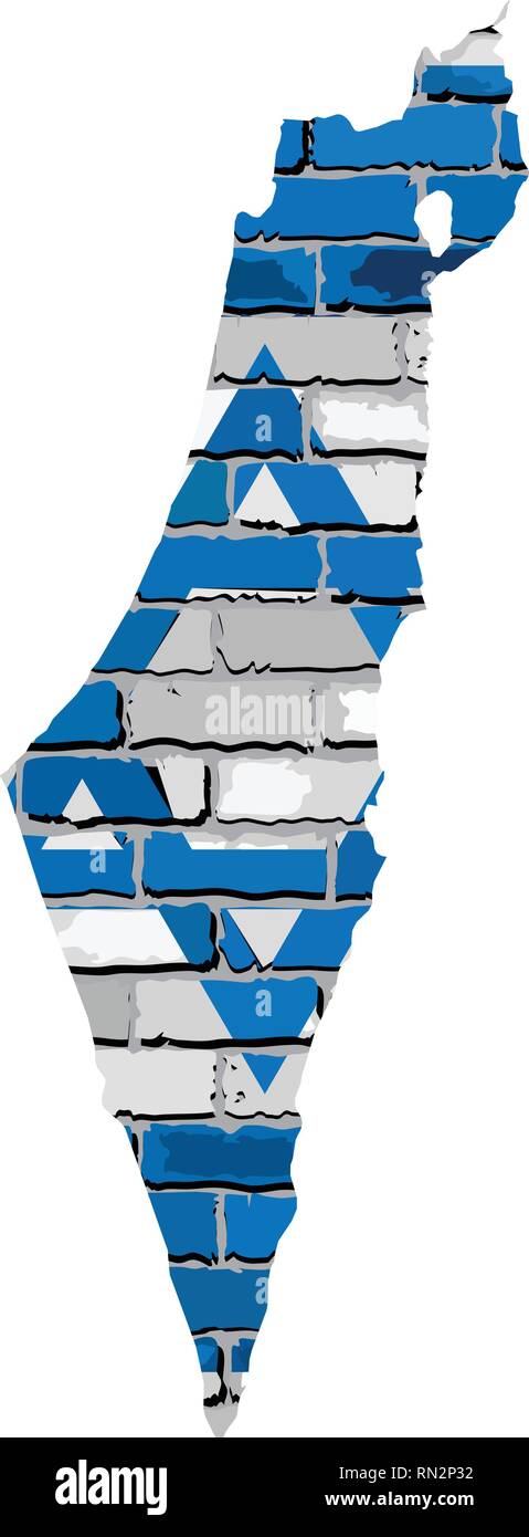 Karte von Israel und die Palästinensischen Gebiete auf eine Mauer - Illustration, Israel Karte mit Fahne im Inneren Stock Vektor