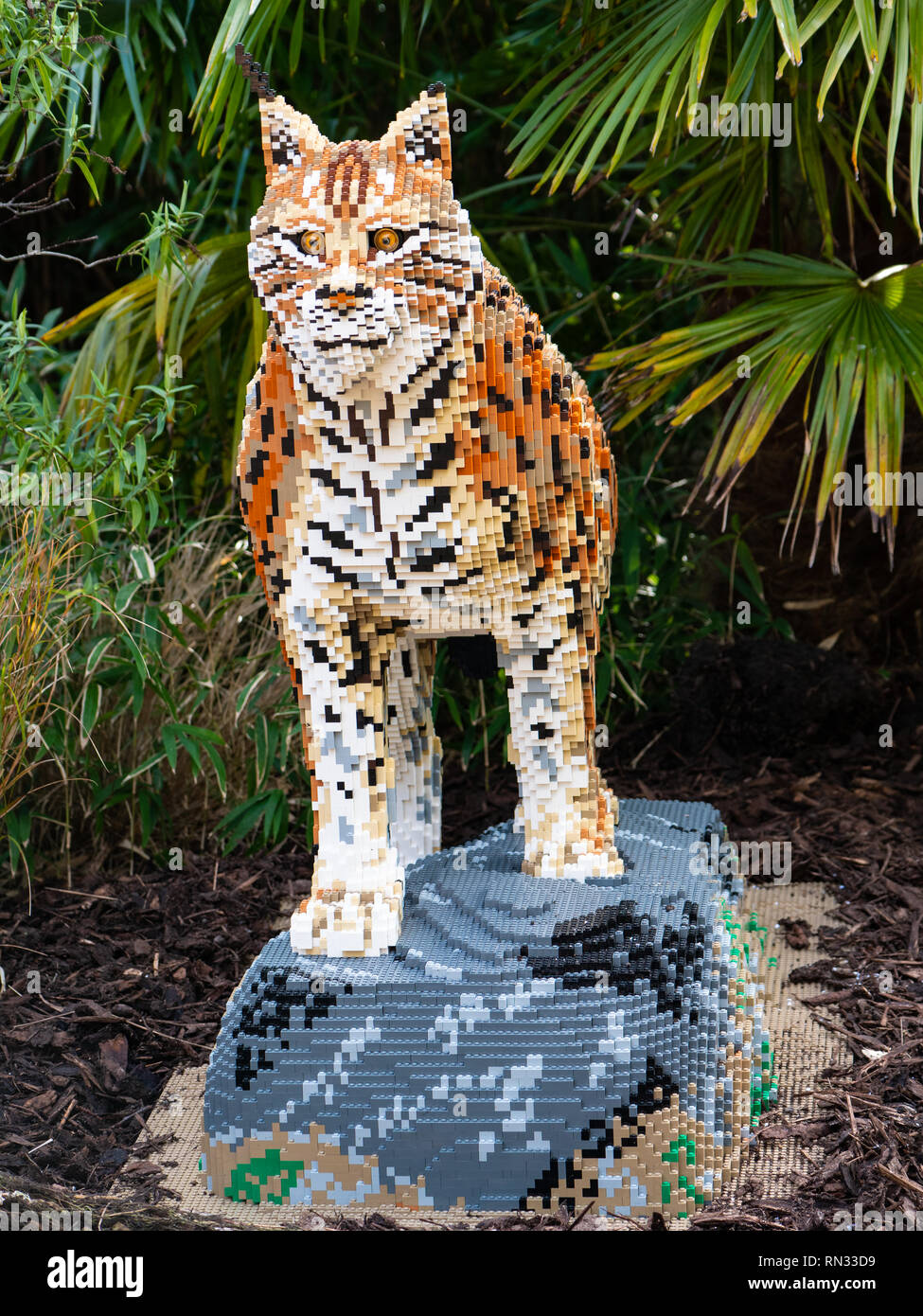 Lynx Modell, einer Der lifesize Lego große Katzen in Chester Zoo Stockfoto