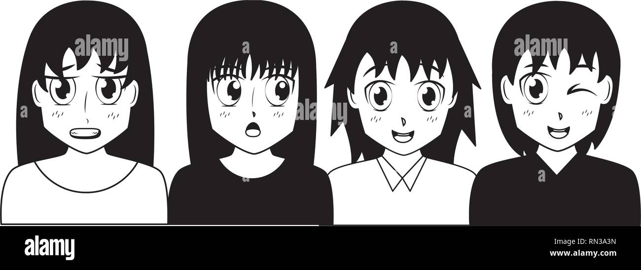 Anime Madchen Gruppe Manga Comic Stock Vektorgrafik Alamy