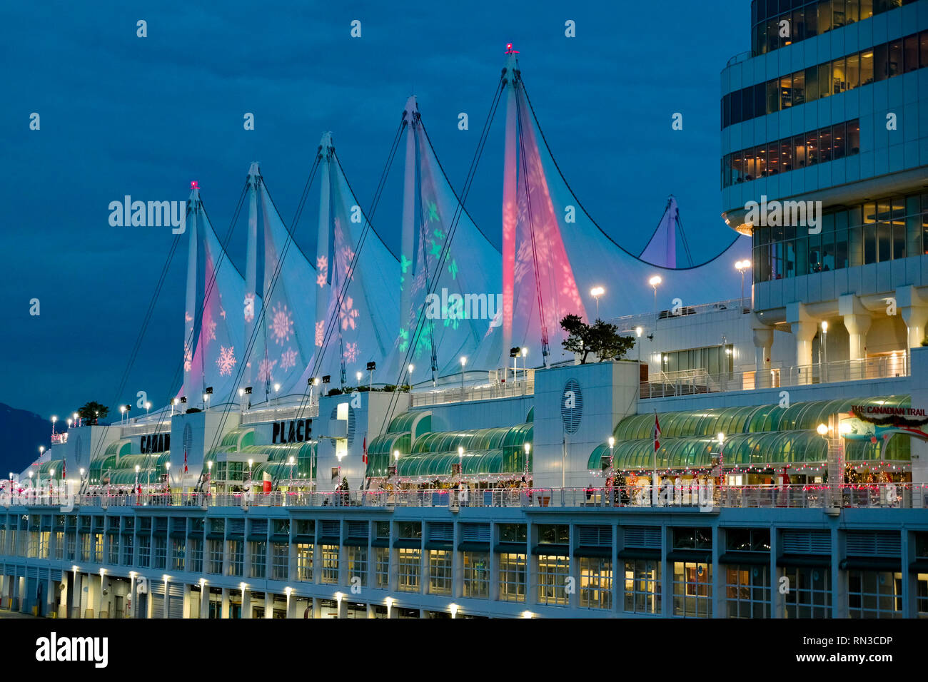 Canada Place, Nacht, Vancouver, British Columbia, Kanada Stockfoto