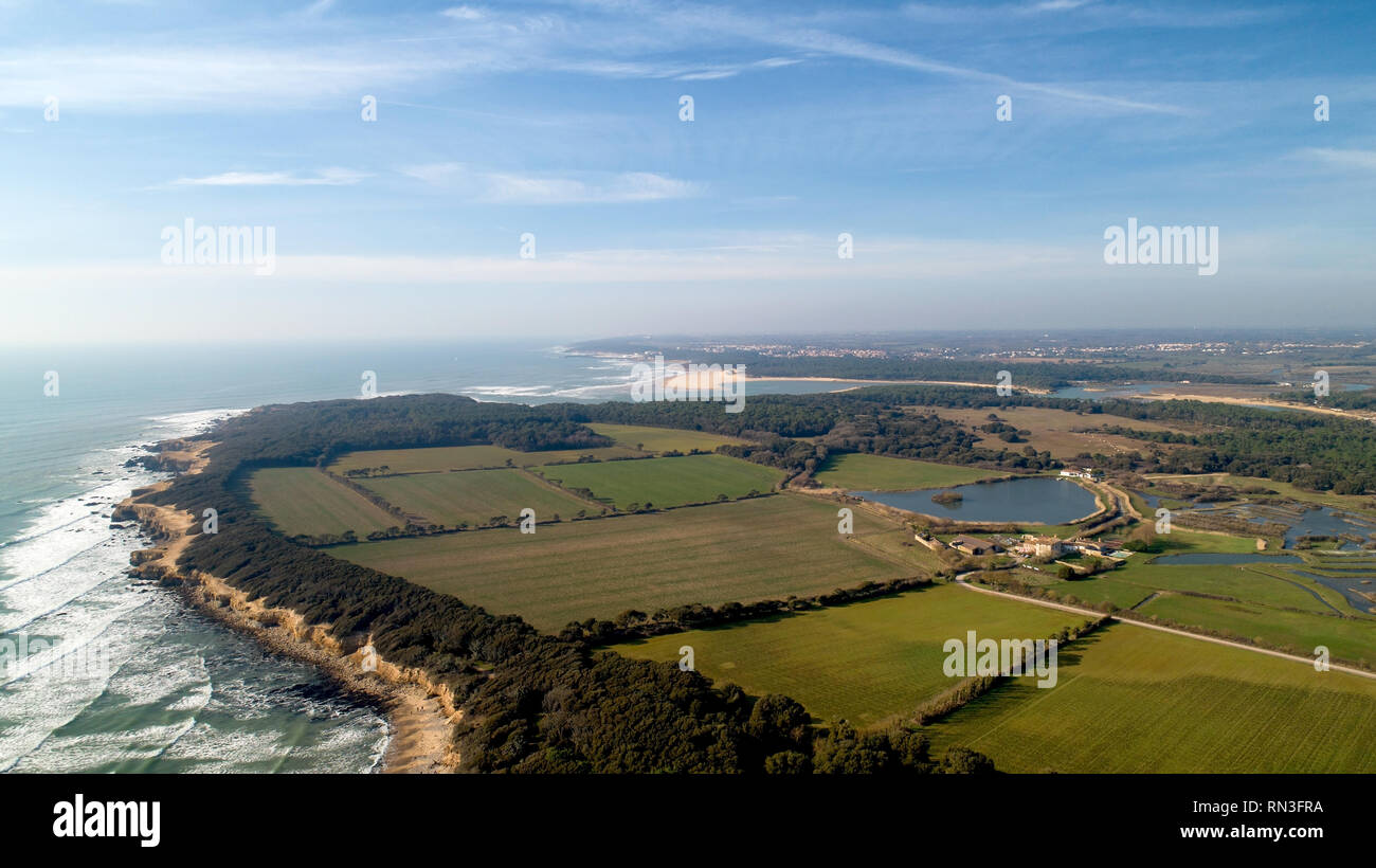 Luftaufnahme der Payre und Bouliniere Sümpfe in der Vendee, Frankreich Stockfoto