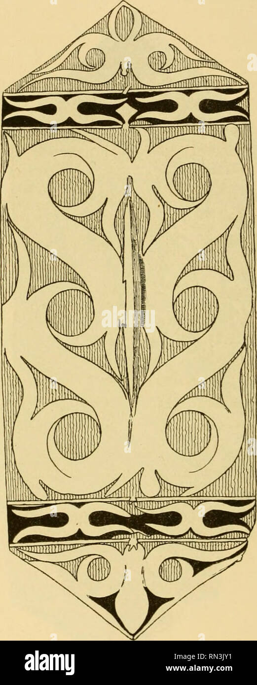 . Annalen des Naturhistorischen Museen in Wien. Naturhistorisches Museum (Österreich); Naturgeschichte. Abb. 34-Schild der Zu ri adjas im Innern von Selebes. (Dr. B.F. Matthes.) (Ethnogr. Mus. Leiden. Inv.-Nr. 61/29. Gez. v. Tomassen.) nti: 0^42 Meter. Vergl. Text, Seite 23, 234, 236, 237. Abb. 35 - Rückseite des in Abb. 34 dargestellten Schildes. (Dr. B.F. Matthes.) (Ethnogr. Mus. Leiden. Inv.-Nr. 61/29. Gez. v. Tomassen.) Ri 6:0 * 42 Meter. Vergl. Text, Seite 23, 234, 237. und der leistungsstarken, aber wilden Ureinwohner des Südens in vielen vorangegangen Oger und Blut - läppen Dämonen (genannt Rakshäsas Stockfoto