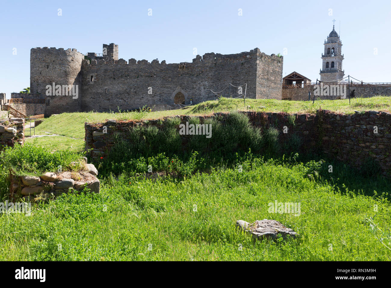 Ponferrada, Spanien: Castillo Viejo des Castillo de los Templarios. Die Templer Burg ist ein wichtiger Meilenstein auf dem Camino Francés Route der W Stockfoto