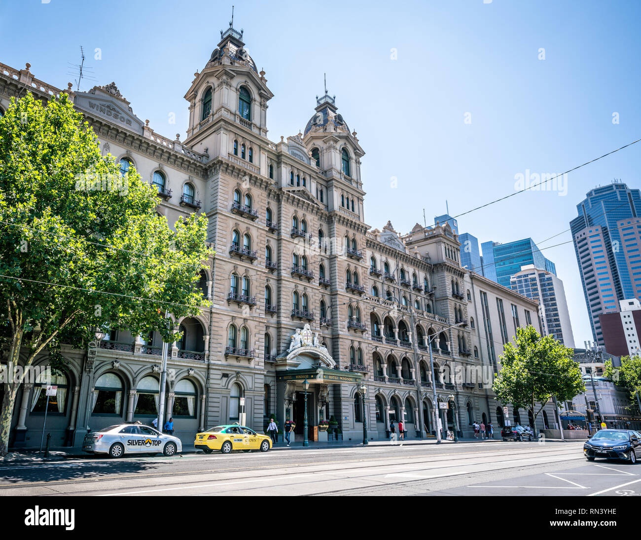 3. Januar 2019, Melbourne, Australien: Street View auf die Fassade des Windsor Hotel einen luxuriösen viktorianischen Ära grand hotel in Melbourne Victor Stockfoto