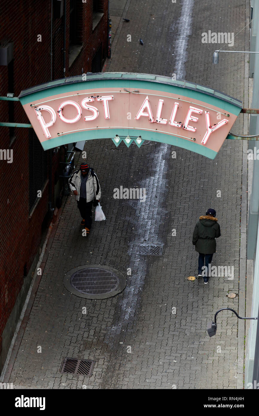 Post-Gasse in der Nähe des Pike Place Seattle, Seattle, Washington Stockfoto