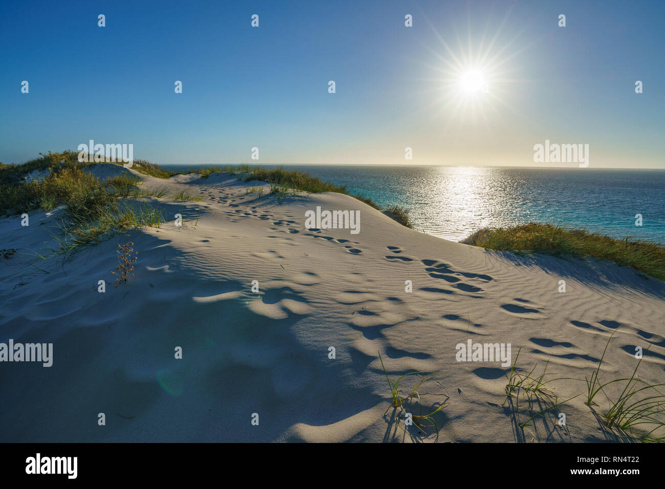 Sanddünen in den Sonnenuntergang, Rechnungen Bay, Coral Bay, Coral Coast, Western Australia Stockfoto
