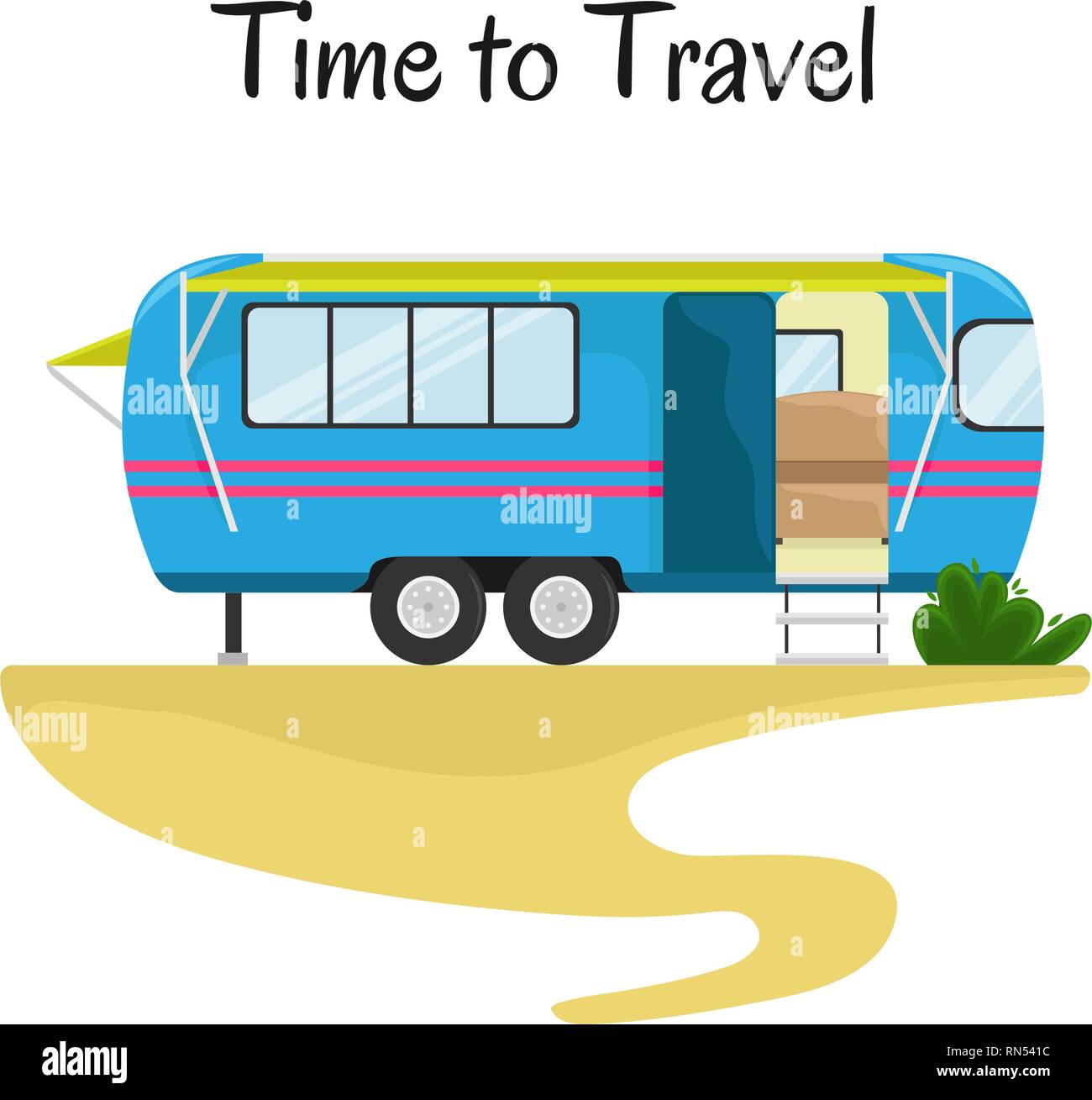 Retro Haus auf Rädern für unterwegs. Reisen mit dem Auto. Vektor flachbild Abbildung. Reisemobil. Die Zeit reisen. Stock Vektor