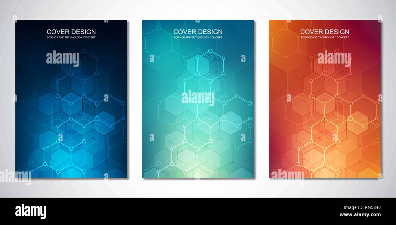 Vektor Vorlage für Abdeckung oder Broschüre, mit Sechsecken Muster und technologischen Hintergrund. Geometrisch-abstrakte Textur und Hi-tech digital Hintergrund. Stock Vektor