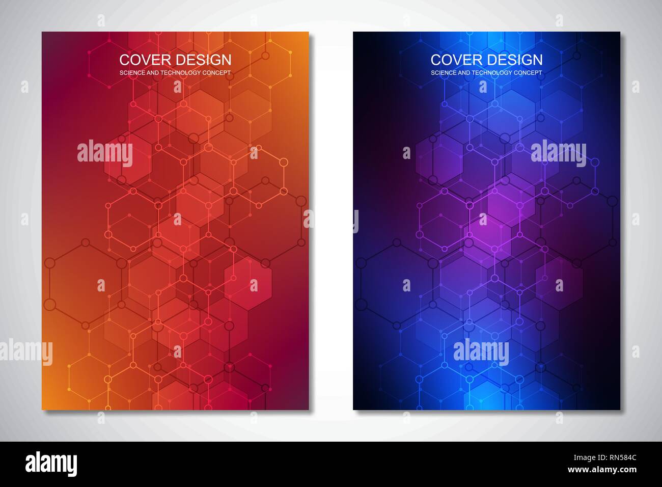 Vektor Vorlage für Abdeckung oder Broschüre, mit Sechsecken Muster und technologischen Hintergrund. Geometrisch-abstrakte Textur und Hi-tech digital Hintergrund. Stock Vektor