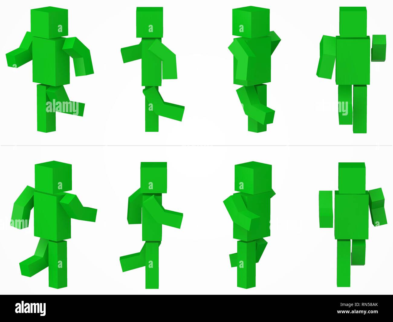 Ausführen von kubischen Charakter. 3D-Stil, grüne kubischen Charakter Abbildung. Stock Vektor