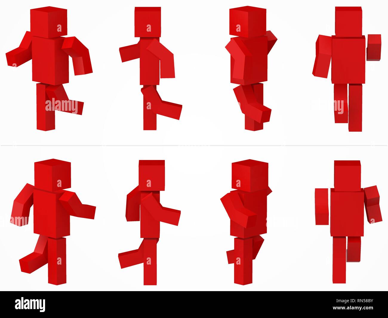 Ausführen von kubischen Charakter. 3D-Stil Rot kubischen Charakter Abbildung. Stock Vektor