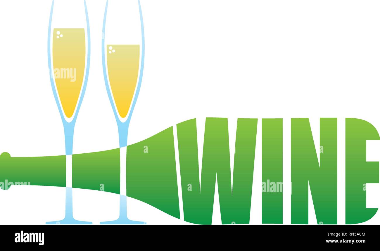 Flasche Wein und zwei Gläser logo Stock Vektor