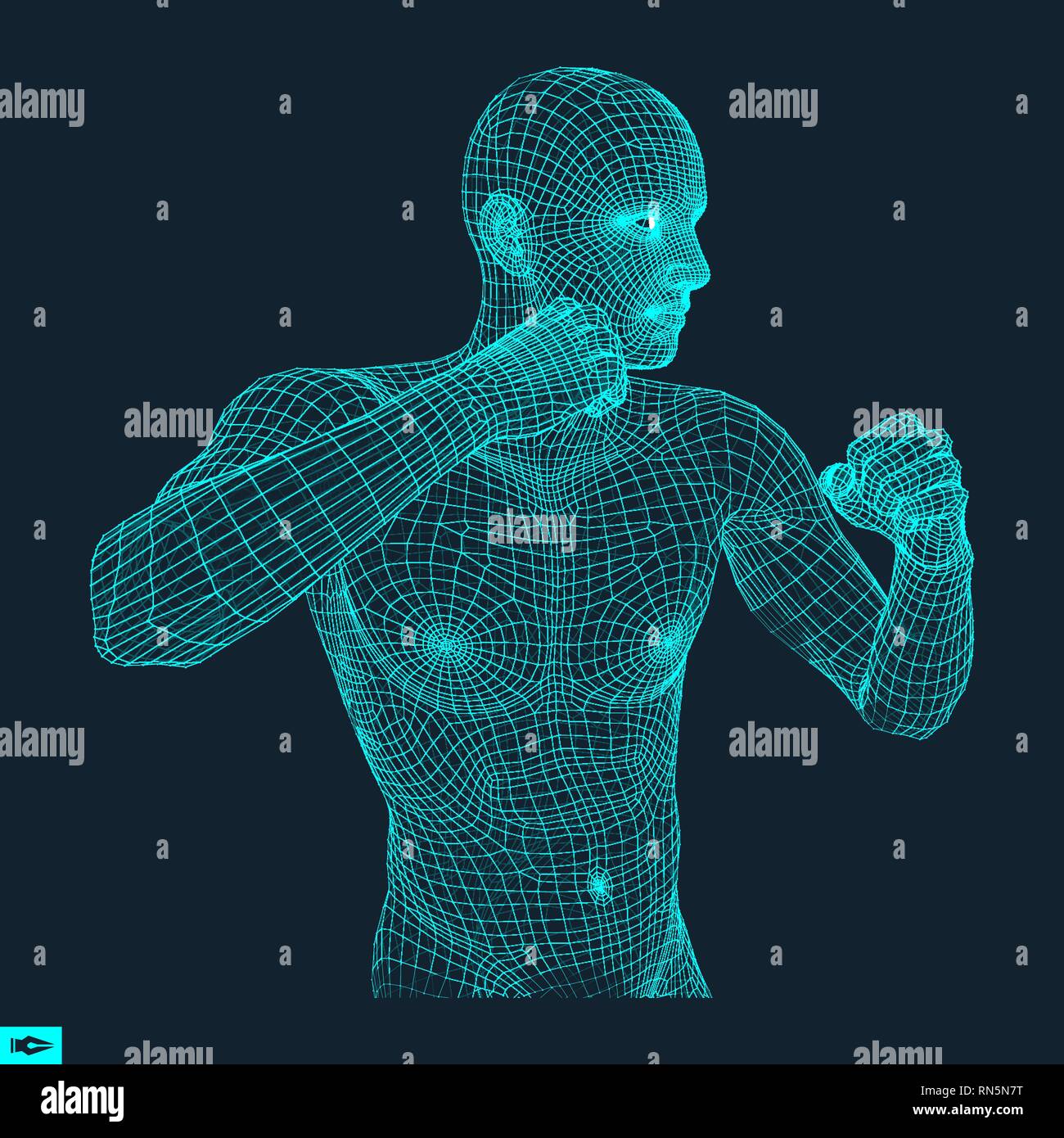 Boxer. Kampf gegen die Menschen. 3D-Modell des Menschen. Vieleckige Design. Sport Symbol. Vector Illustration. Stock Vektor