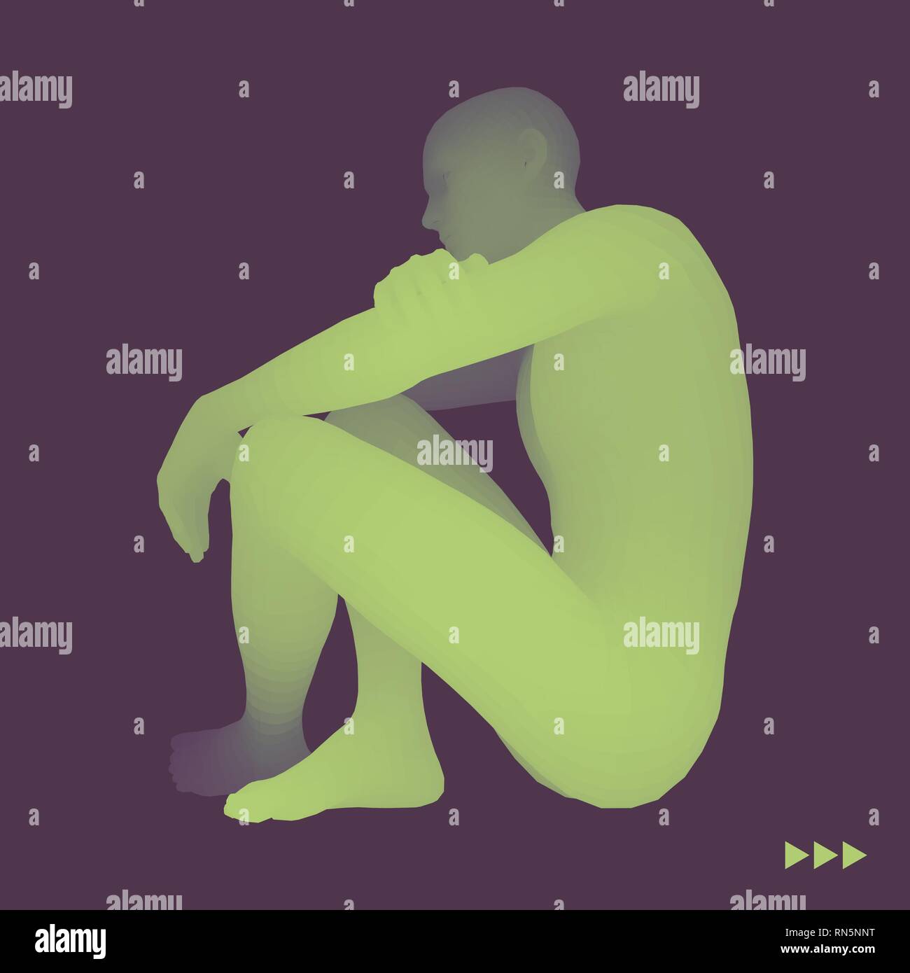 Mann in einem Denker darstellen. 3D-Modell des Menschen. Wirtschaft, Wissenschaft, Psychologie oder Philosophie Vektor Illustration. Stock Vektor