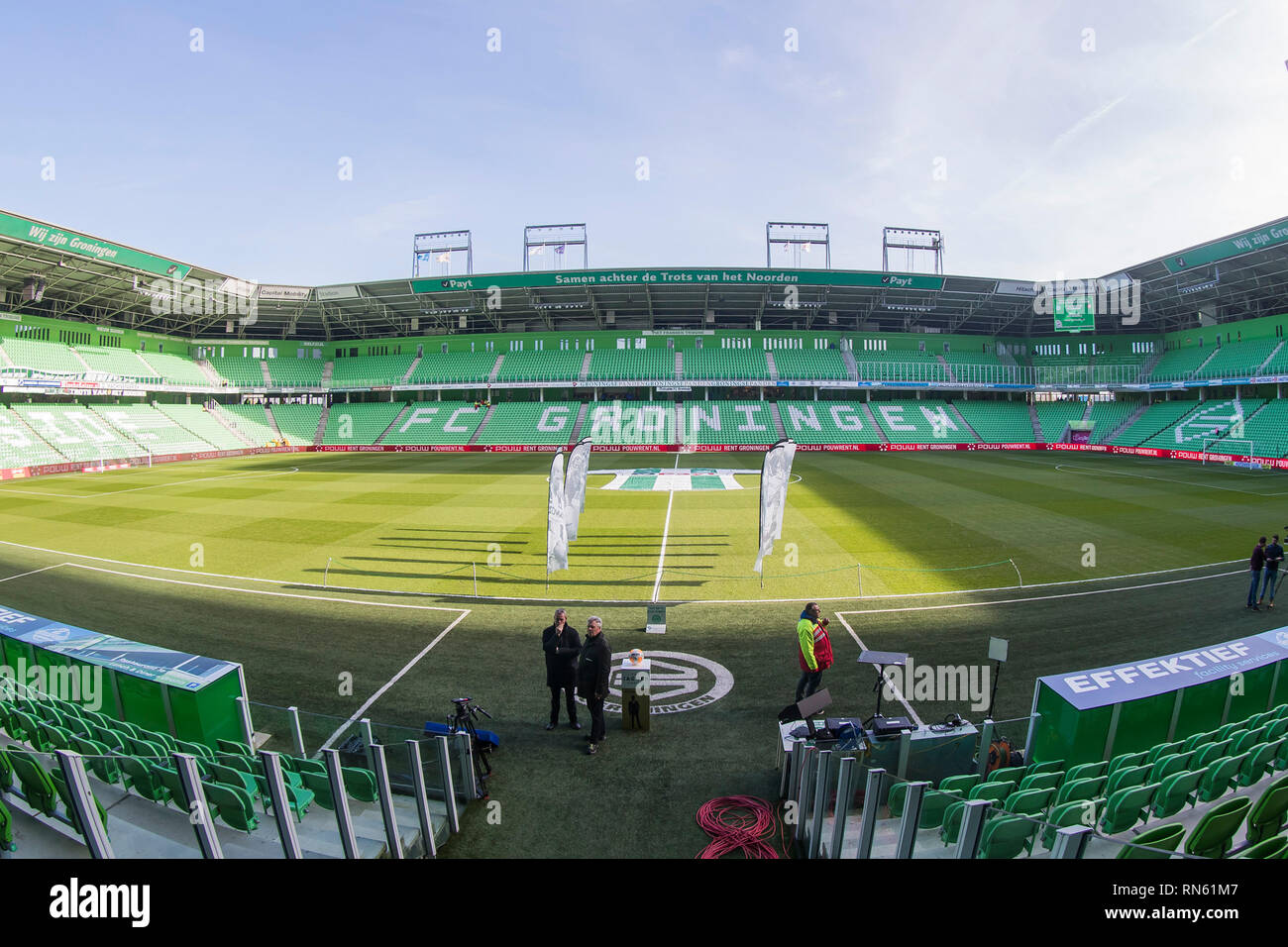 GRONINGEN, Hitachi Kapitalmobilität Stadium, 17-02-2019, Saison 2018 / 2019, der niederländischen Eredivisie. Stadion Übersicht während des Spiels Groningen - Feyenoord Stockfoto