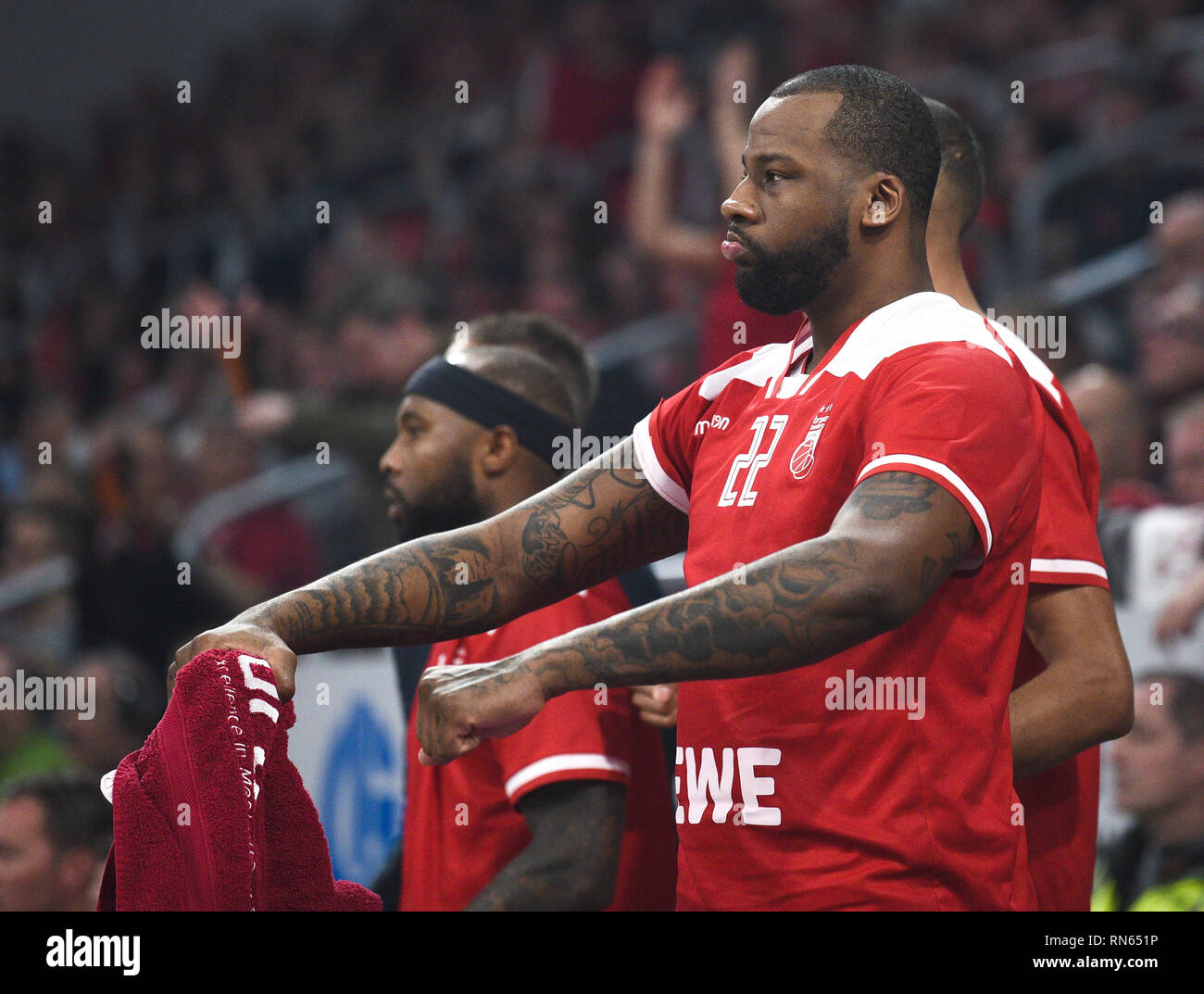 Bamberg, Deutschland. 17 Feb, 2019. Basketball: BBL-Pokal Brose Bamberg - ALBA Berlin, Finale: Bambergs Cliff Alexander Zeitformen der Muskeln. Credit: Nicolas Armer/dpa/Alamy leben Nachrichten Stockfoto