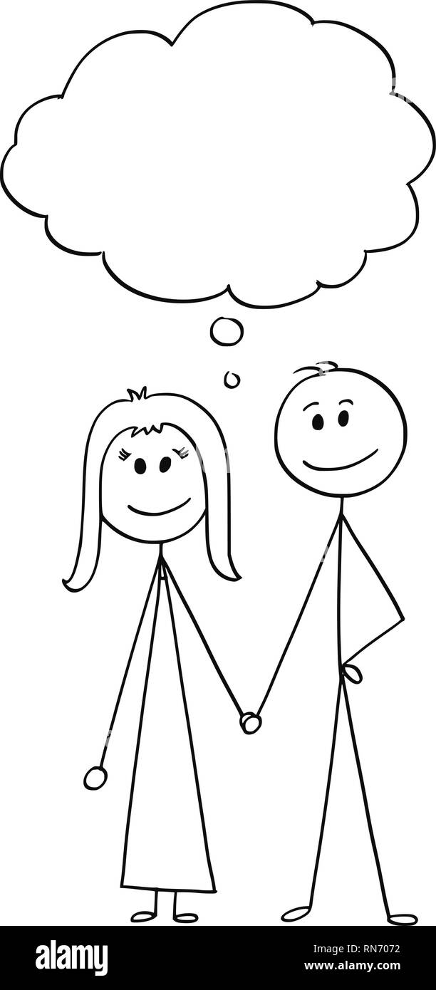 Cartoon von heterosexuellen Paaren von Mann und Frau mit leeren Sprechblase Stock Vektor
