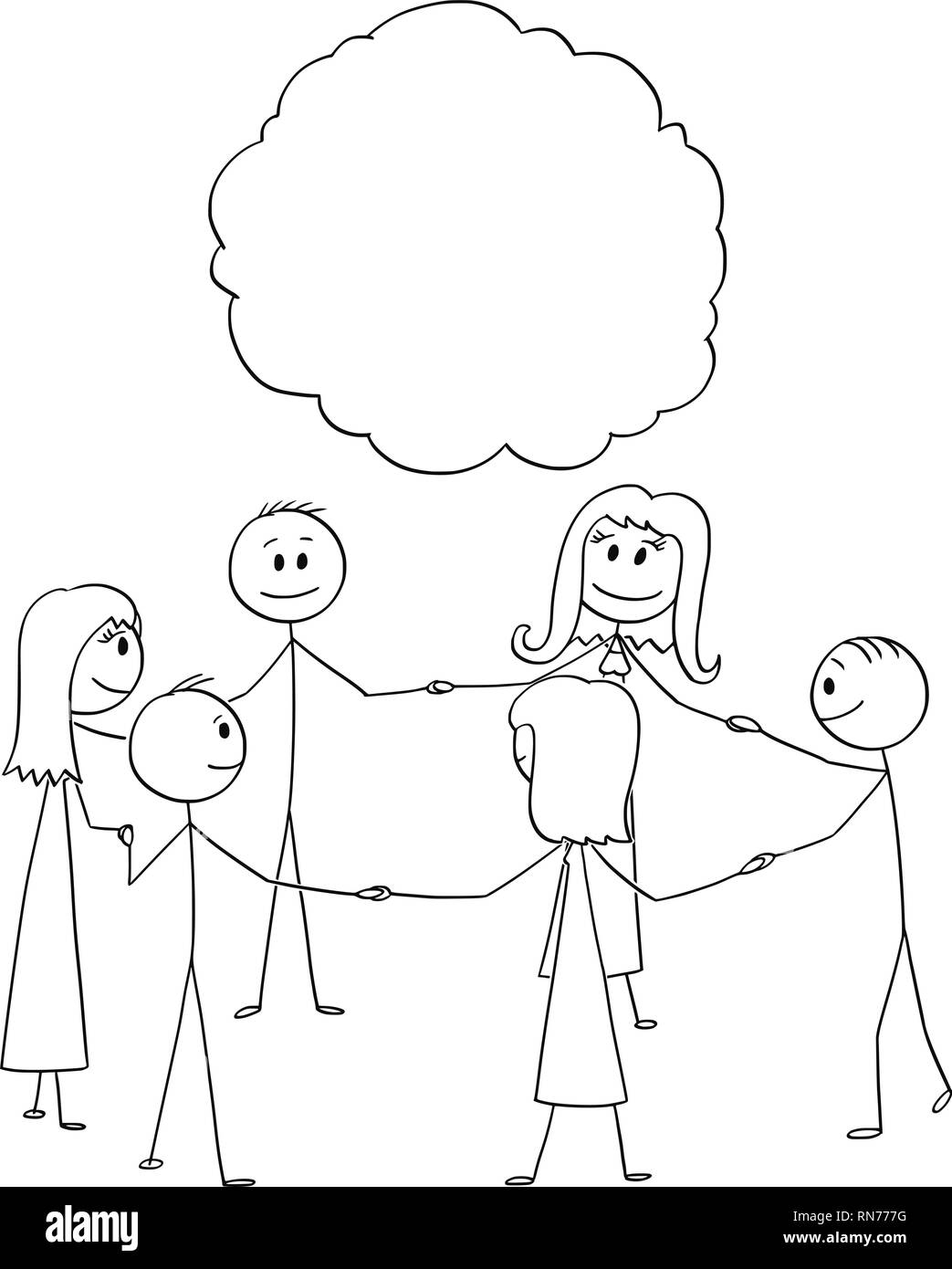 Cartoon von Team oder eine Gruppe von Menschen im Kreis halten einander die Hände Stock Vektor