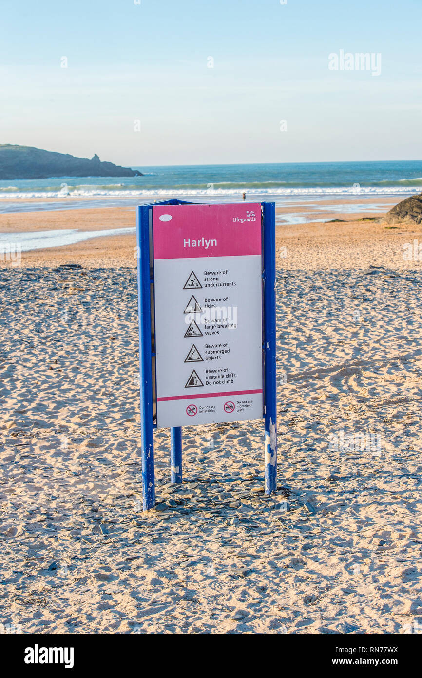 Life Guard Informationen über Cornwall Strand Stockfoto