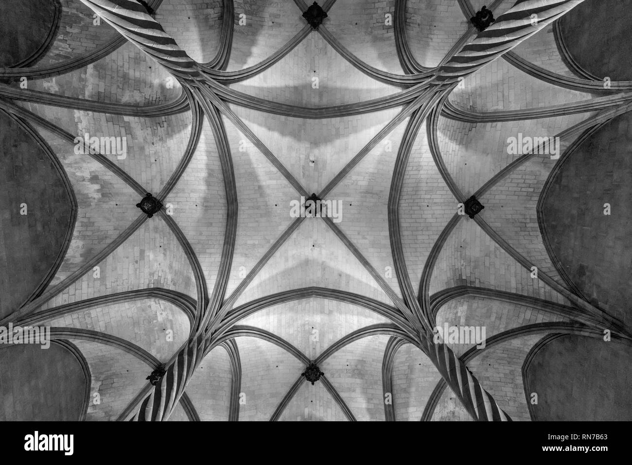 Stadt Palma, Mallorca, Spanien - Innenraum der Lonja de Palma de Mallorca (Llotja dels Mercaders) Dach detail. Jahrhundert im gotischen Stil monumentalen alten Stockfoto