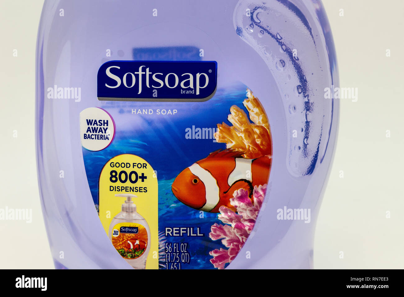 ST. PAUL, MN/USA, 17. Februar 2019: SoftSoap Flüssigseife Container- und Logo. Softsoap ist der Handelsname der Colgate-Palmolive liqui Stockfoto