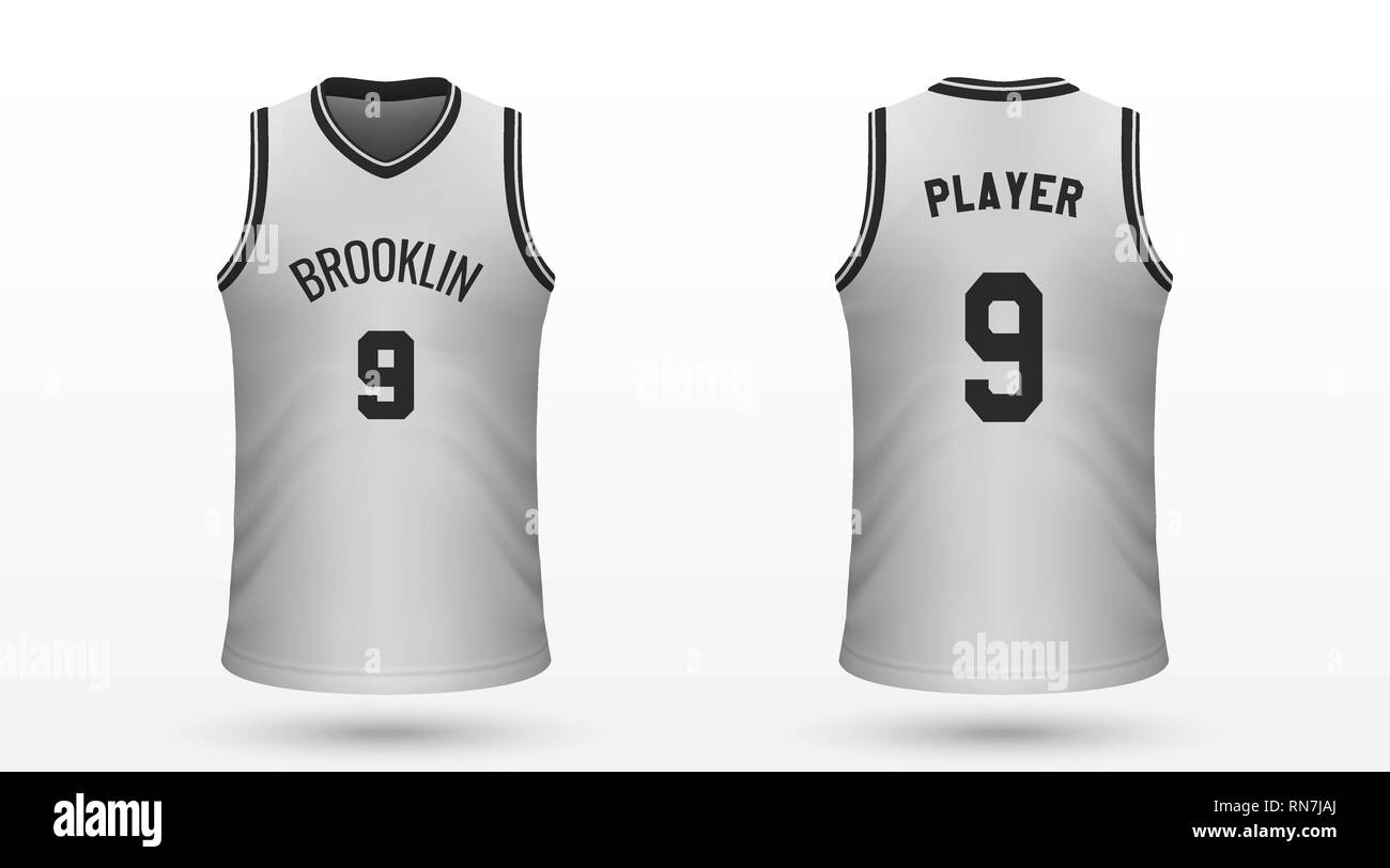 Realistische sport shirt Brooklyn Nets, Jersey Vorlage für Within Blank Basketball Uniform Template
