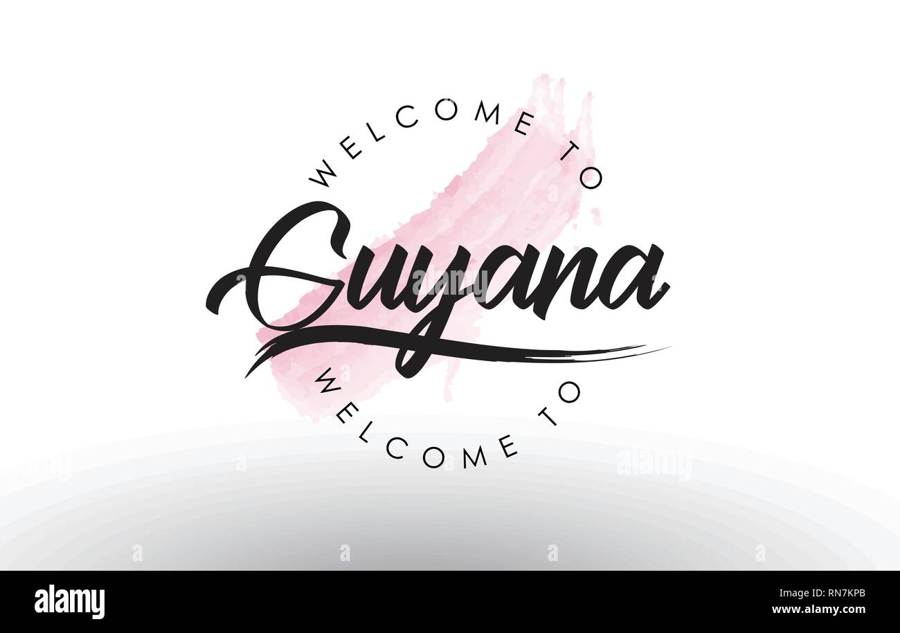 Guyana Willkommen bei Text mit Aquarell Rosa Pinselstrich Vector Illustration. Stock Vektor