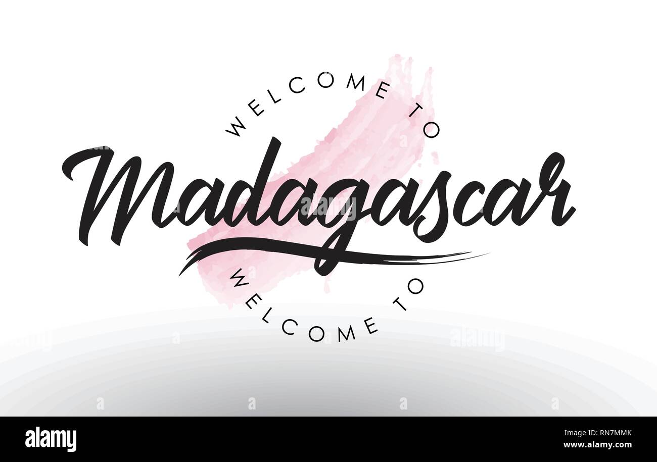 Madagaskar Willkommen bei Text mit Aquarell Rosa Pinselstrich Vector Illustration. Stock Vektor