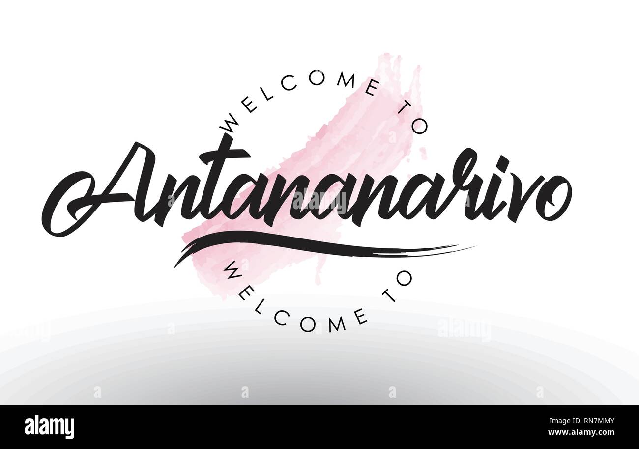 Antananarivo Willkommen bei Text mit Aquarell Rosa Pinselstrich Vector Illustration. Stock Vektor