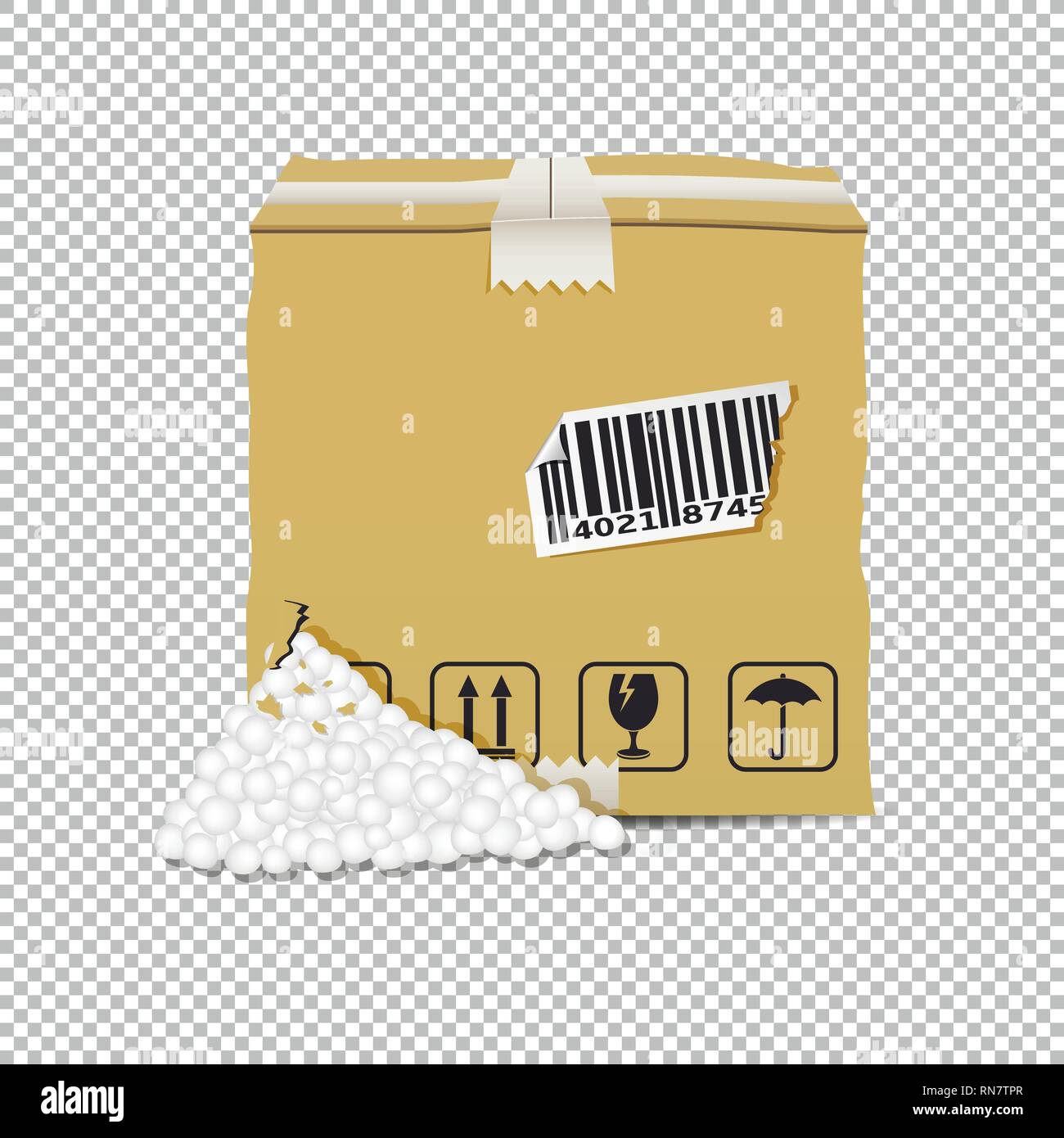 Beschädigte box auf transparentem Hintergrund isoliert. Vector Illustration. Stock Vektor