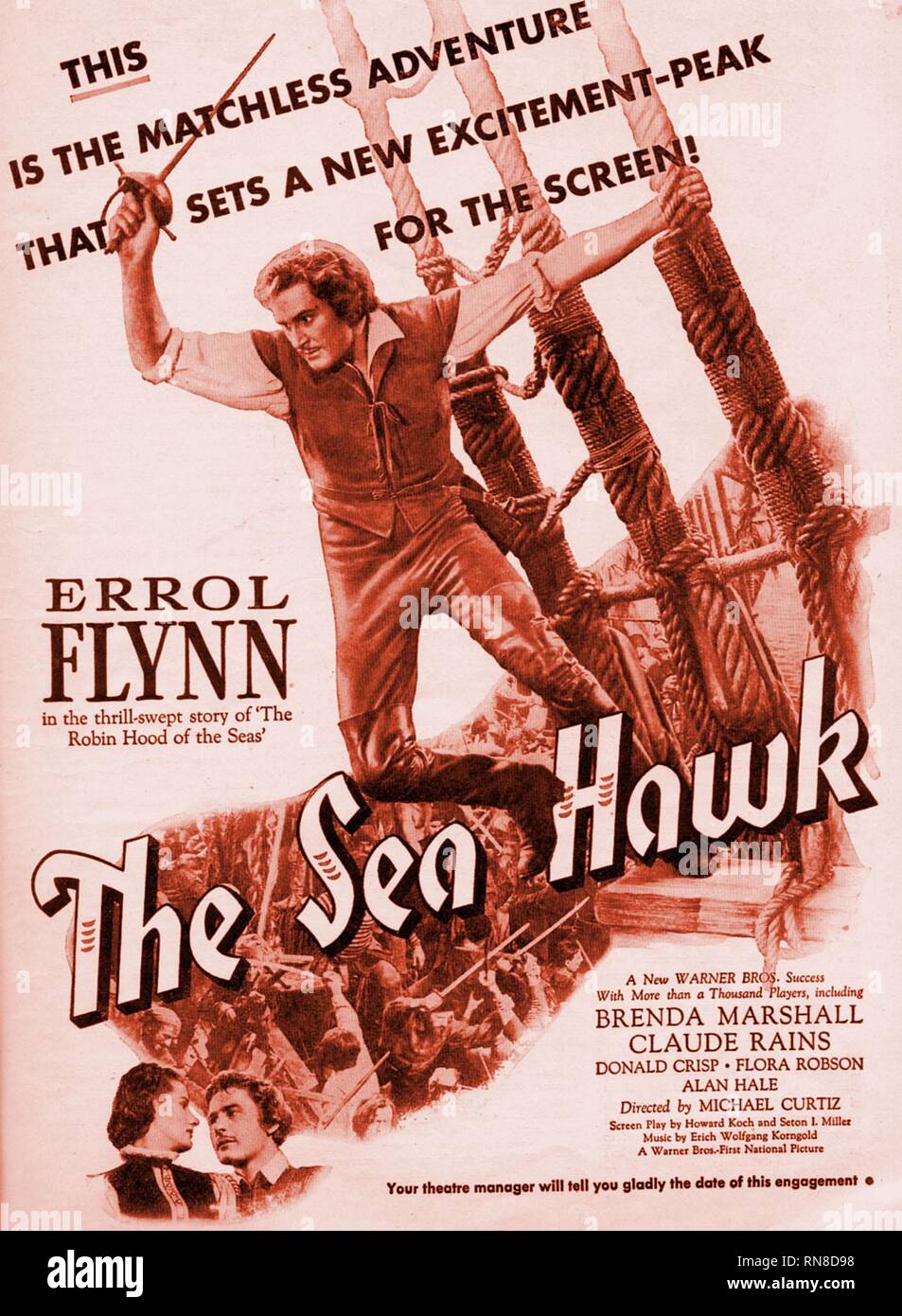 ERROL FLYNN POSTER, DIE SEA HAWK, 1940 Stockfoto