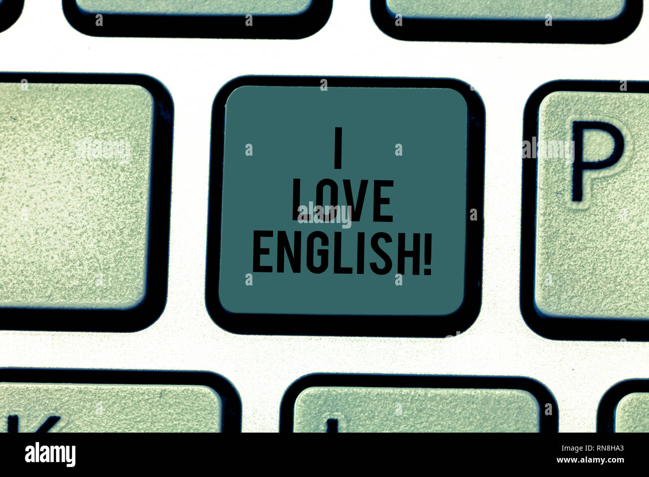 Text Zeichen zeigen, ich liebe Englisch. Konzeptionelle foto Zuneigung für internationale Sprache Grammatik Taste der Tastatur Absicht computer Chaos zu erzeugen Stockfoto