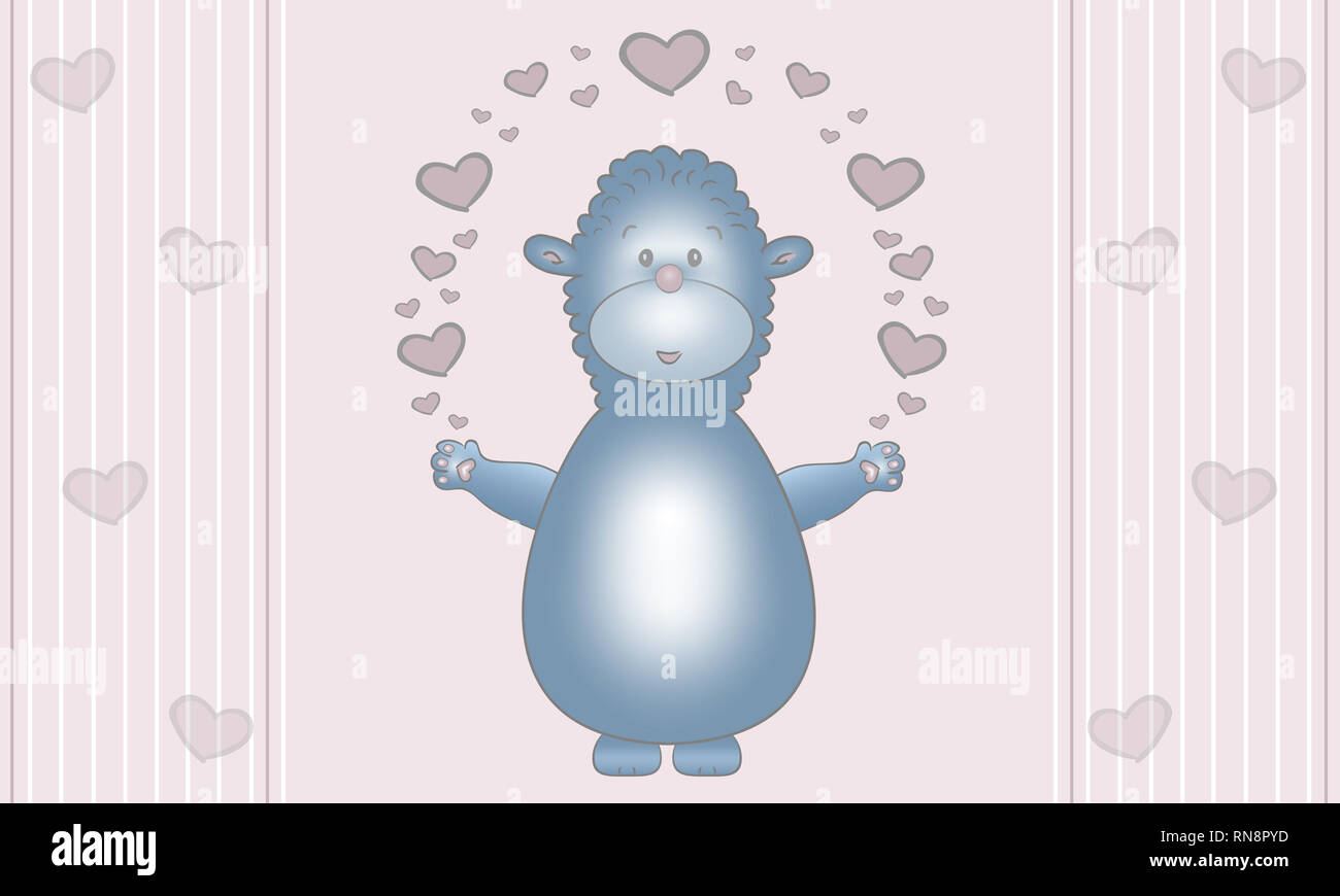 Nette illustration Design von blue fantasy tierische Geschöpf, mit earts, Pastell rosa Hintergrund Stockfoto