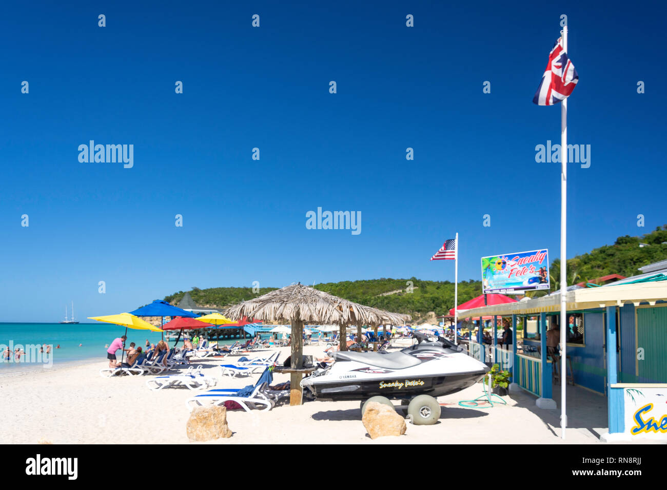 Dickenson Bay Beach, Antigua, Antigua und Barbuda, Kleine Antillen, Karibik Stockfoto
