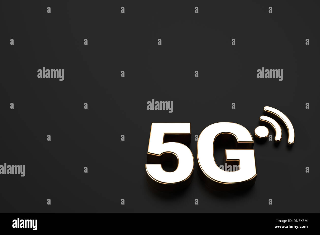 5G-Symbol in der rechten unteren Ecke, schwarzer Hintergrund mit kopieren. 3D-Rendering Stockfoto