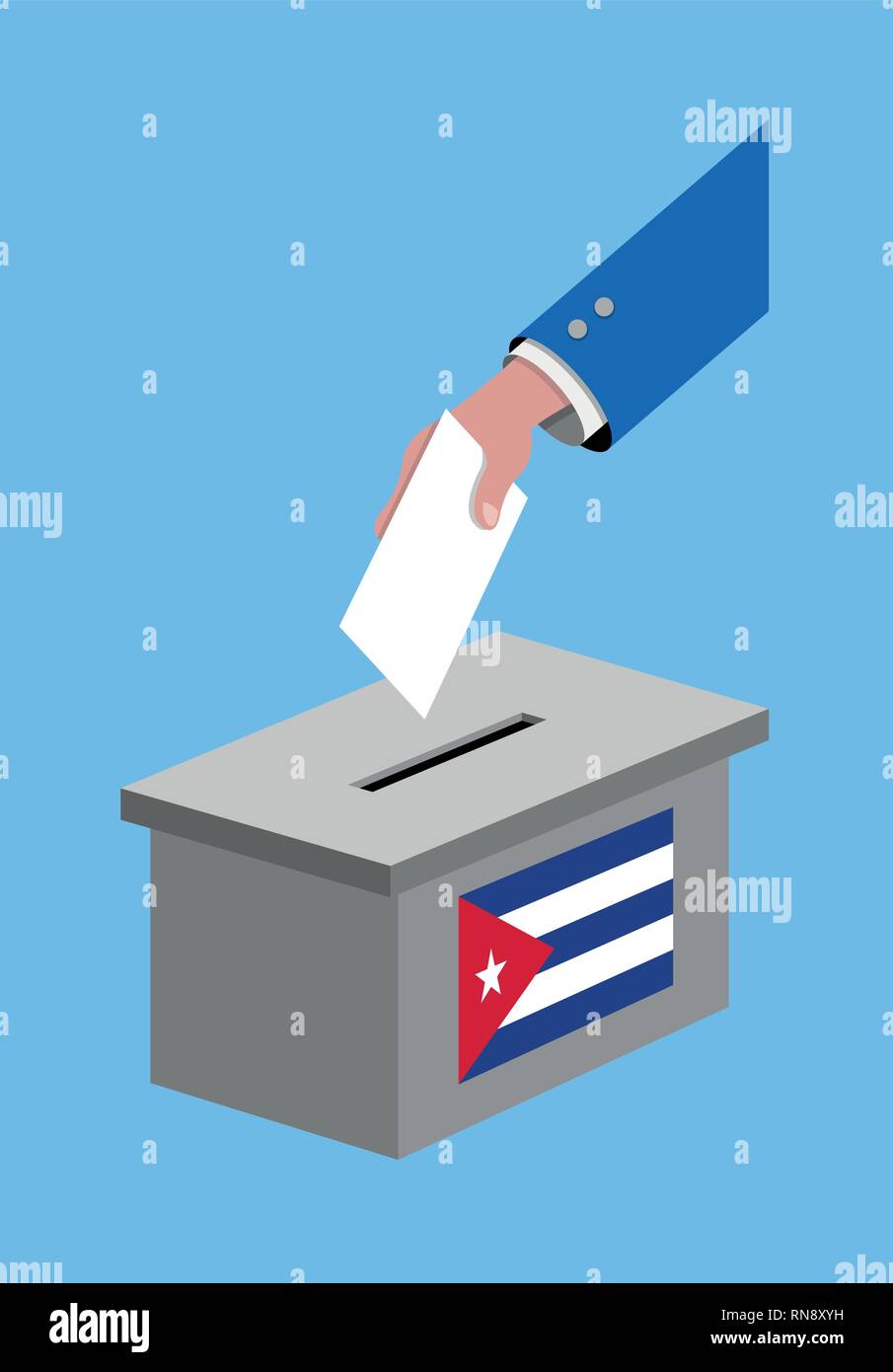 Abstimmung für kubanische Wahl mit Stimmrecht, Stimmzettel und Kuba Flagge. Alle die Silhouette von Objekten und Hintergrund sind in verschiedenen Schichten. Stock Vektor