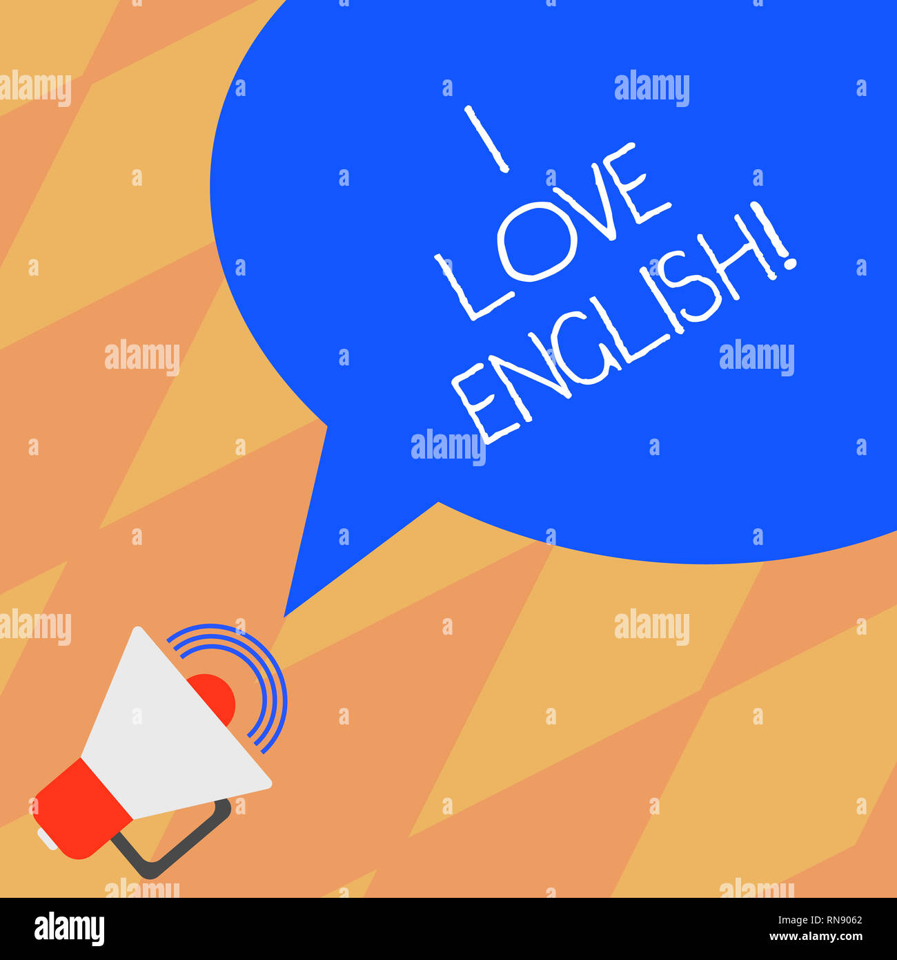 Text Zeichen zeigen, ich liebe Englisch. Konzeptionelle foto Zuneigung für internationale Sprache Grammatik Megafon mit Lautstärke Symbol und Leere Col zu haben Stockfoto