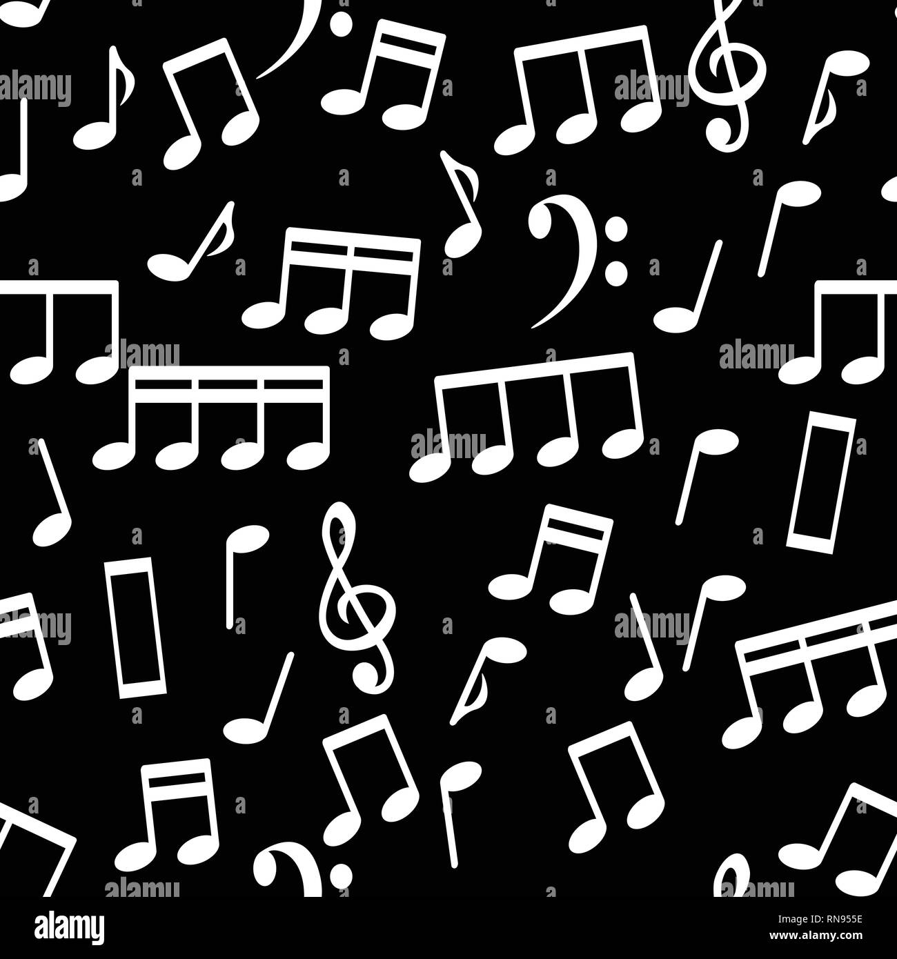 Noten Weiss Auf Schwarz Nahtlose Muster Hintergrund Vector Illustration Stock Vektorgrafik Alamy