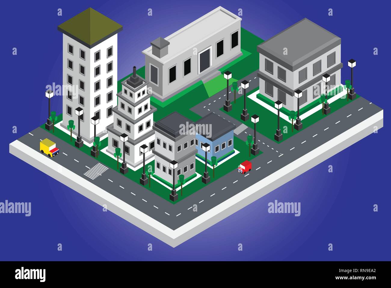 Smart City isometrische moderner Gebäude Konzept auf das Zentrum im Stadtbild, intellinggent Design und Entwicklung der Grafik vektor Illustration backgr Stock Vektor