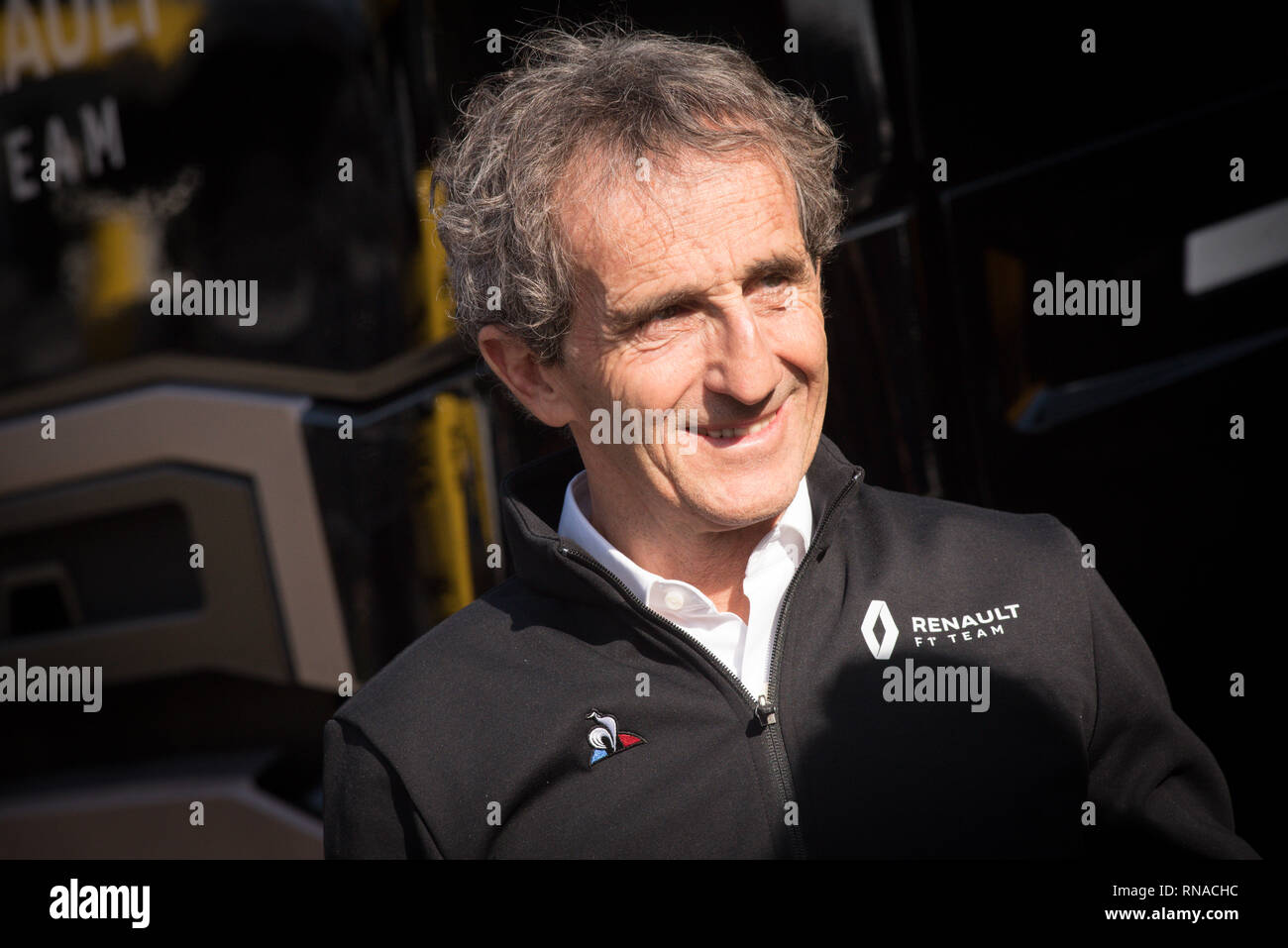 Montmelo, Barcelona, Spanien. 18 Feb, 2019. Ehemalige Fahrer Alain Prost auf dem Circuit de Catalunya in Montmelo (Provinz Barcelona). Credit: Jordi Boixareu/Alamy leben Nachrichten Stockfoto