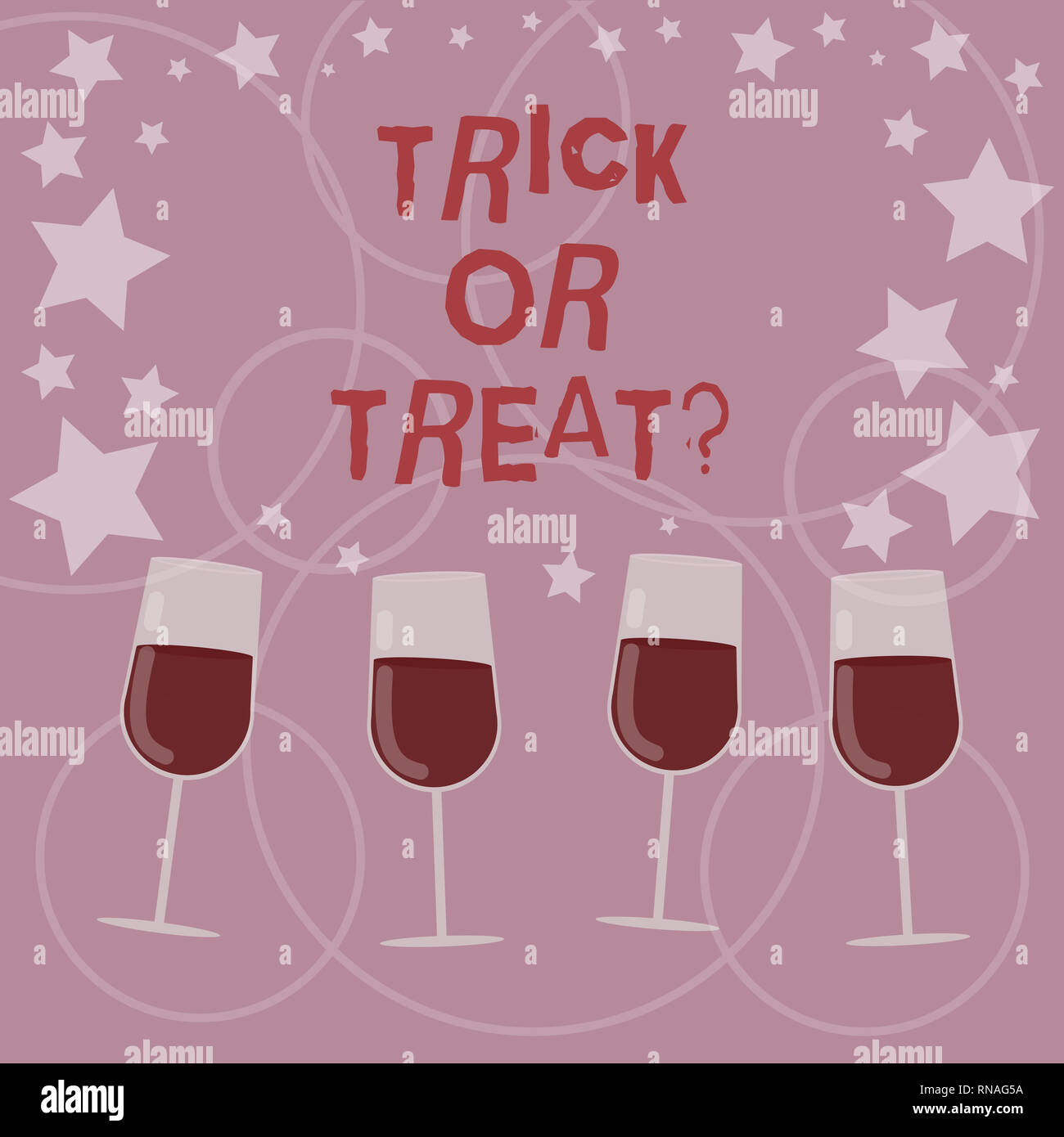 Wort schreiben Text Trick oder Festlichkeit. Business Konzept für Halloween Tradition besteht im Bitten für Süßigkeiten gefüllt Cocktail Gläser mit verstreuten Stockfoto