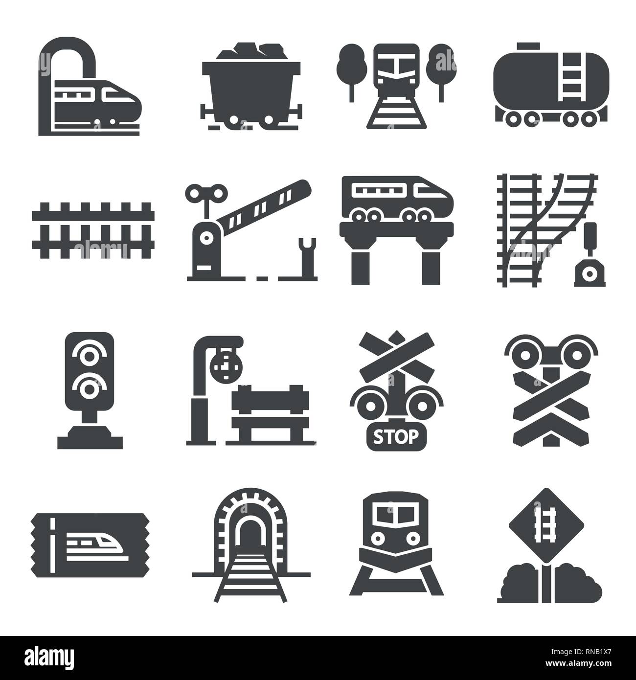 Zug und Eisenbahn Icon Set. Intercity, international, Güterzüge. Vektorgrafiken Stock Vektor