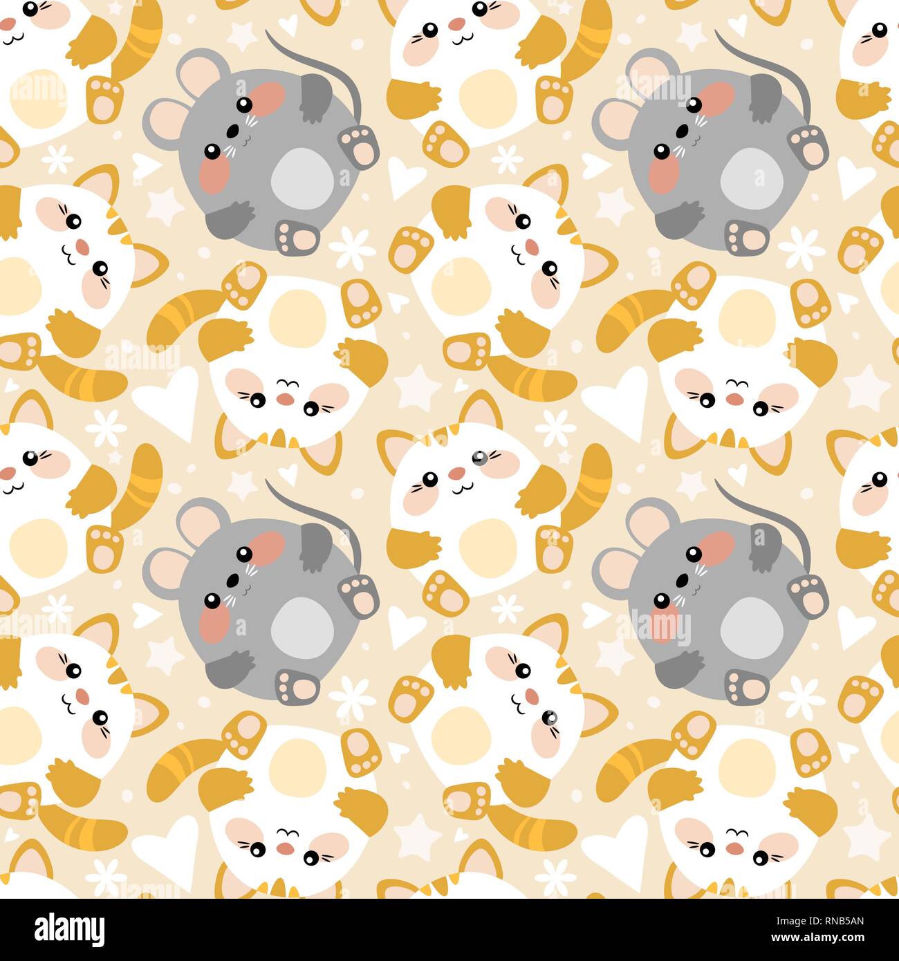 Cute nahtlose Muster mit Katzen und Mäuse in kawaii Stil. Stockfoto