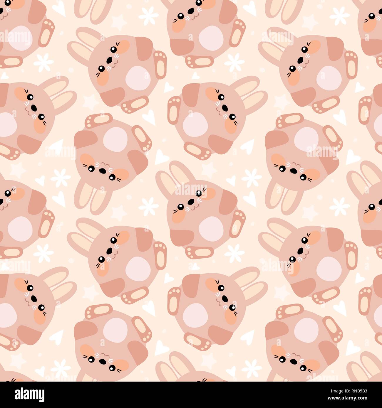 Niedliche rosa nahtlose Muster mit Häschen in kawaii Stil Stockfoto