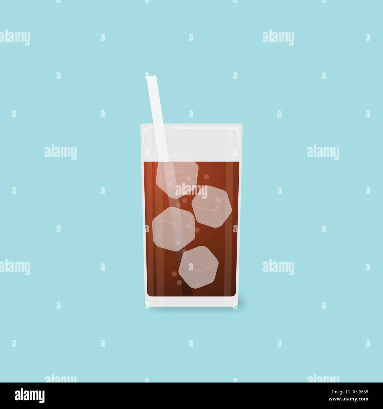 Vector Illustration Frische kühle Cola im Glas auf blauem Hintergrund. Stock Vektor