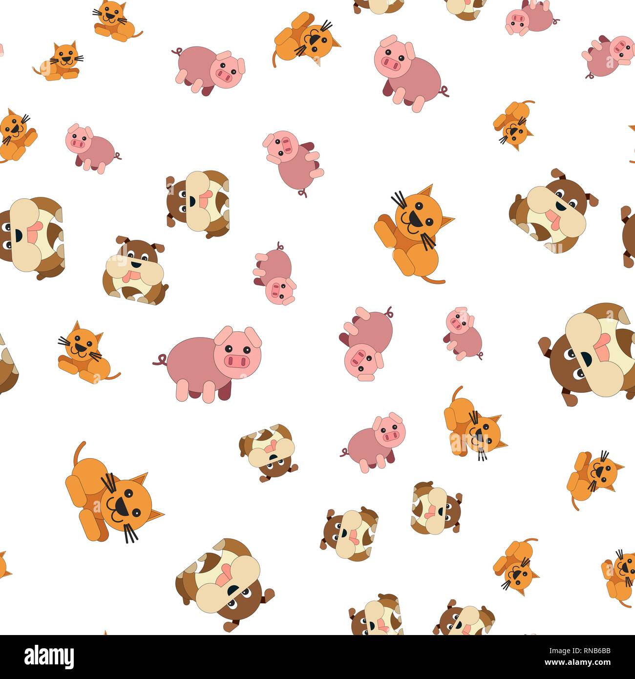Nahtlose Muster von Katzen Hunde und Schweine. Vector Illustration im Cartoon Stil. Stock Vektor