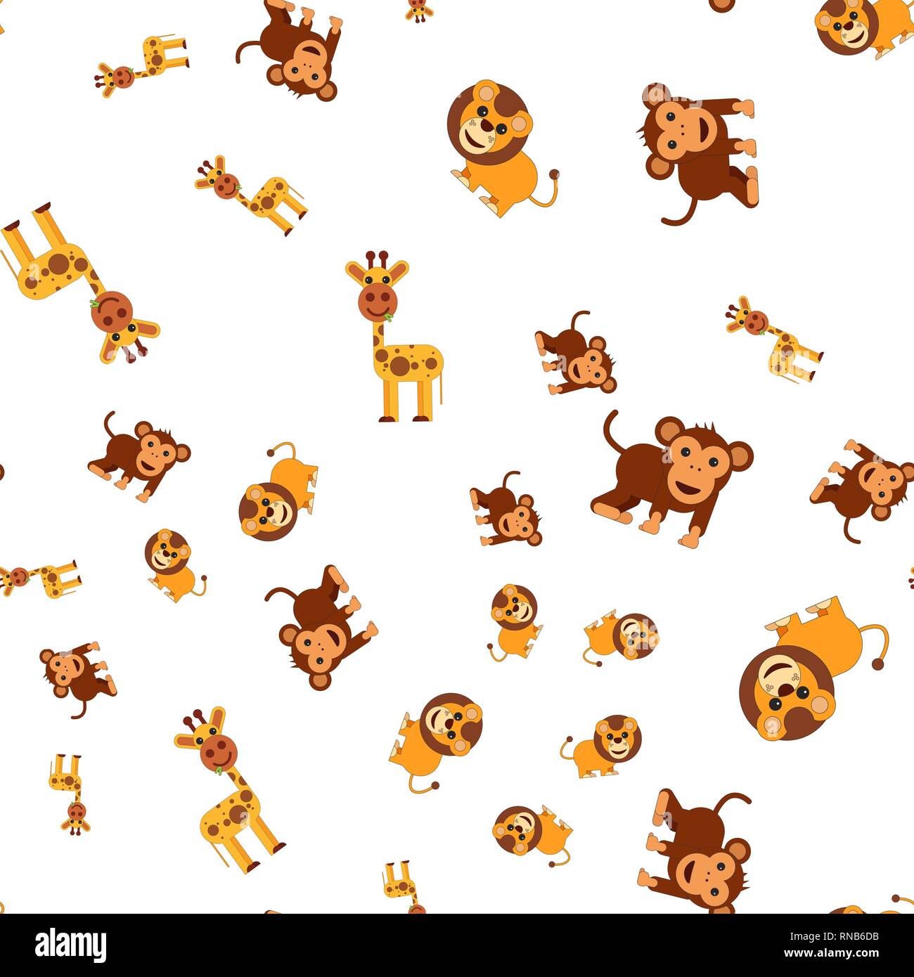 Nahtlose Muster der Giraffe Löwe und Affe. Vector Illustration im Cartoon Stil. Stock Vektor