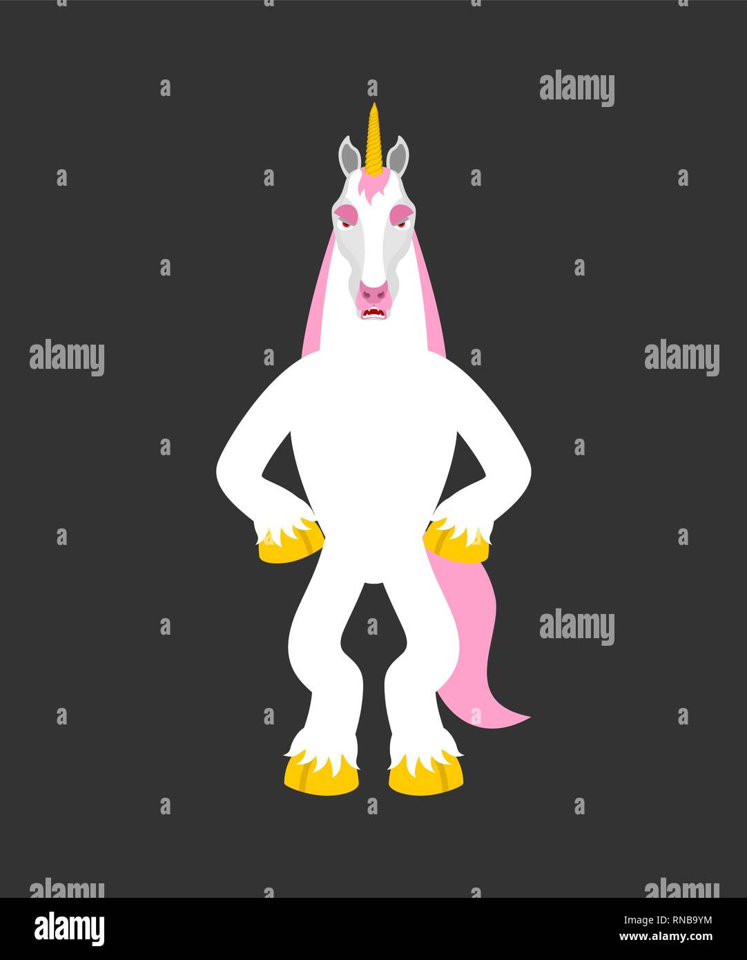 Einhorn wütend. Magic Horse böse Gefühle. Fairy Tier aggressiv. Vector Illustration Stock Vektor