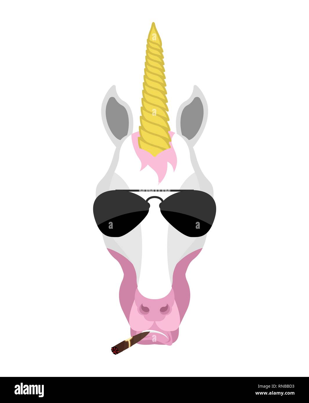 Einhorn Cool brutal schwere Avatar der Emotionen. Magic Horse rauchen Zigarre emoji. Fairy Tier streng. Vector Illustration Stock Vektor